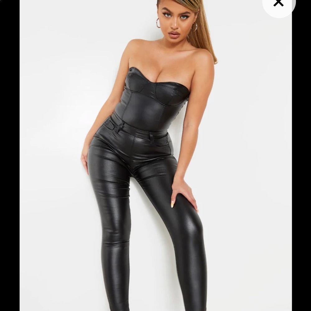 Black Bandeau Coated Jumpsuit - Picture 6 of 6